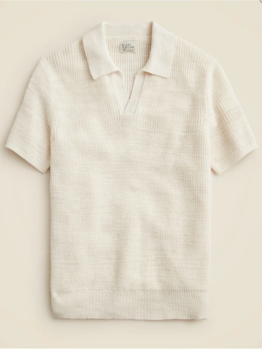 J. Crew Short-sleeve linen-cotton blend johnny-collar sweater-polo Sz L CG332